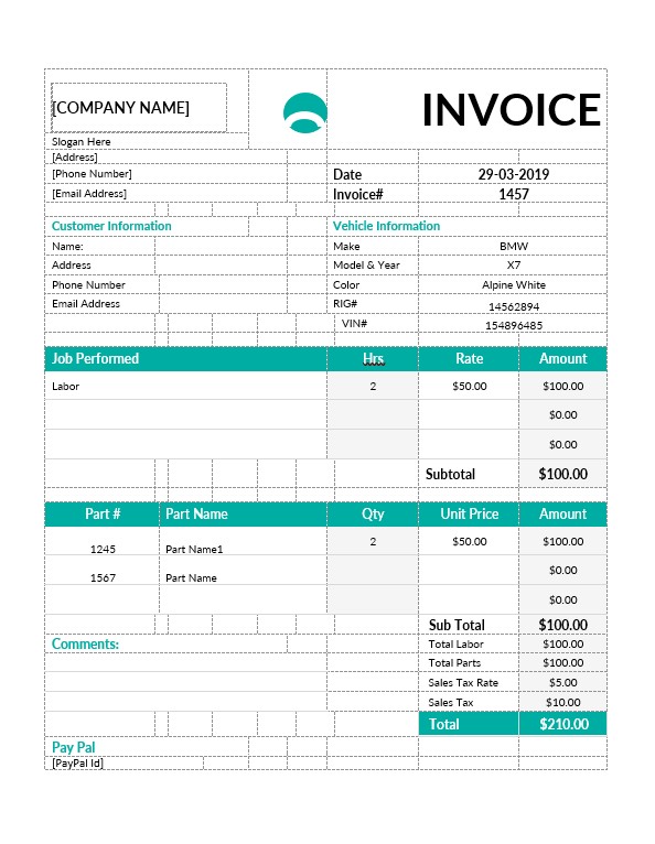 Car Repair Invoice Template PSD template
